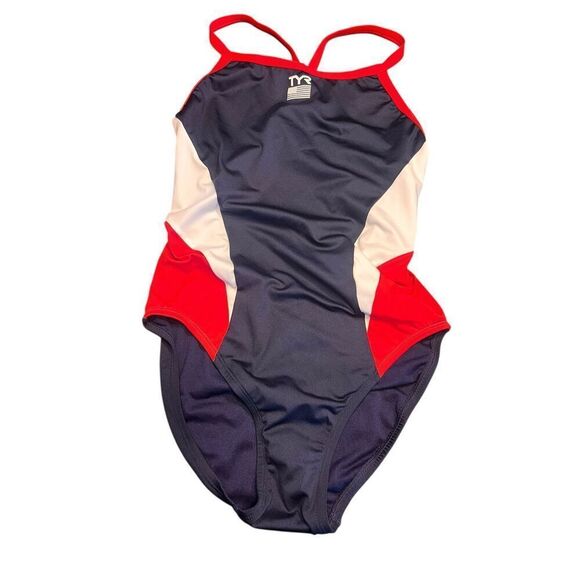 TYR woman’s XL (38) Durafast Elite Women's Diamondfit Swimsuit USA red white - Picture 2 of 5
